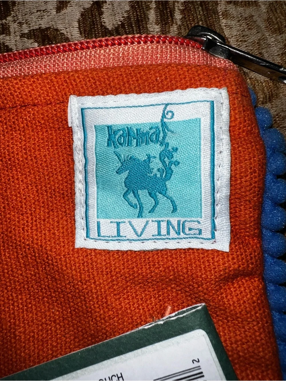 Karma Bright Orange Zip Pouch with Blue Trim